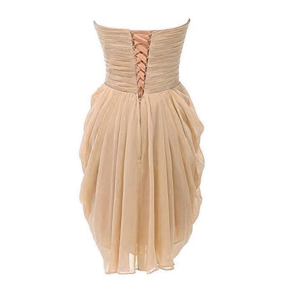 Champagne Short Chiffon Bridesmaid Dresss sz L - Picture 7 of 7
